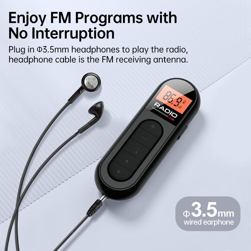FM portable rechargeable pocket radio with LCD screen, suitable for gym, jogging, walking, camping