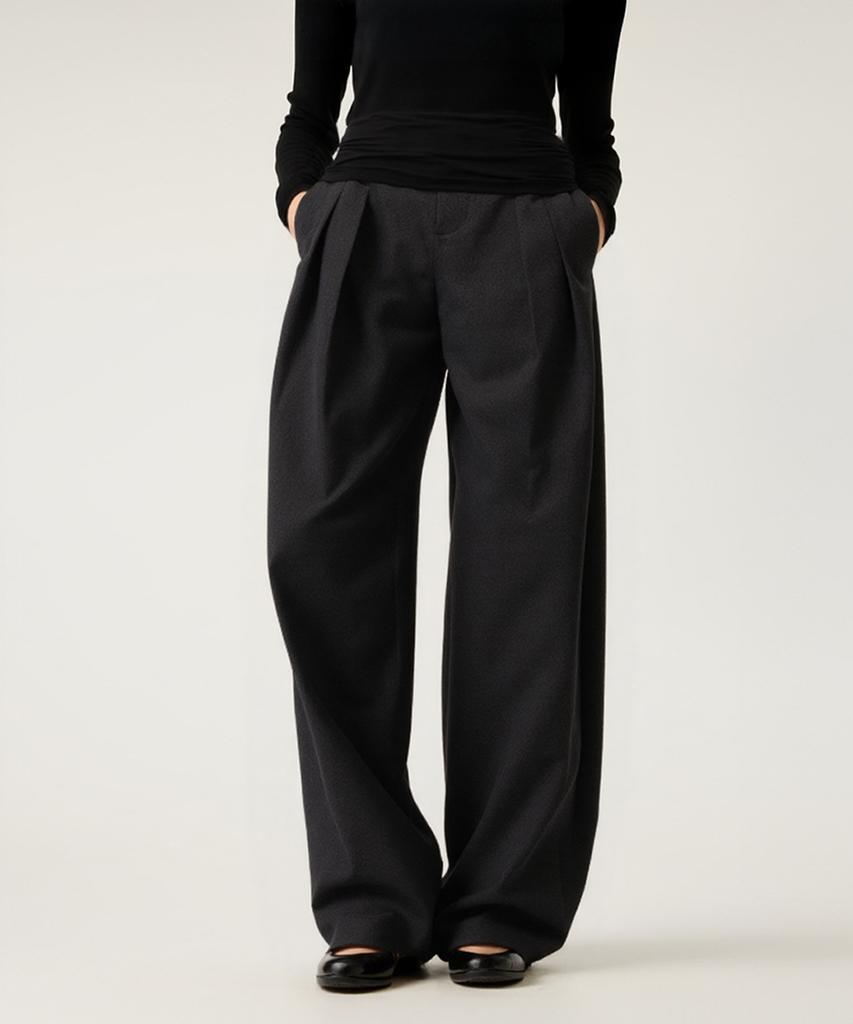 Beoteunseoul [Women'S] Double Pintuck Relaxed Stretch Wide Slacks Pants (3 Colors)