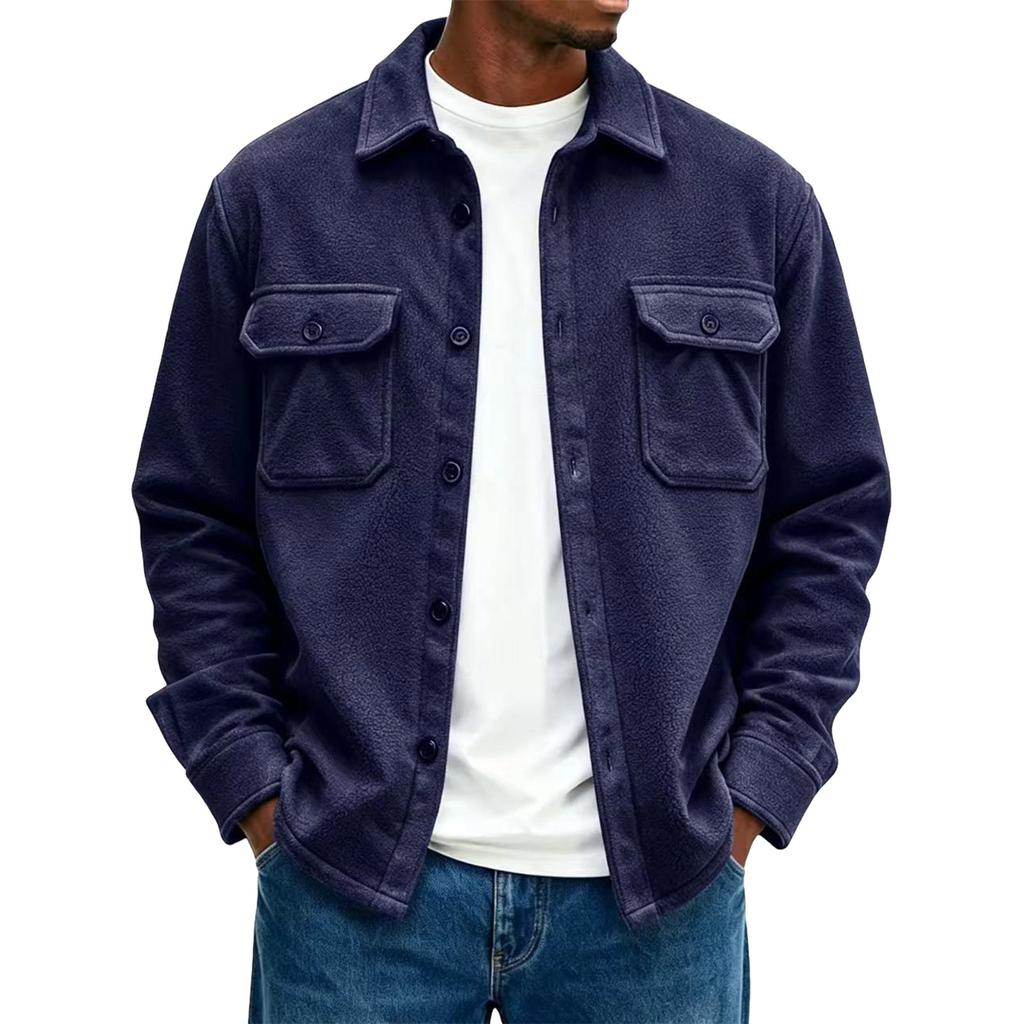 Men's Color Long Sleeve Casual Jacket with Lapel Collar and Pockets Relaxed Fit Fall Winter