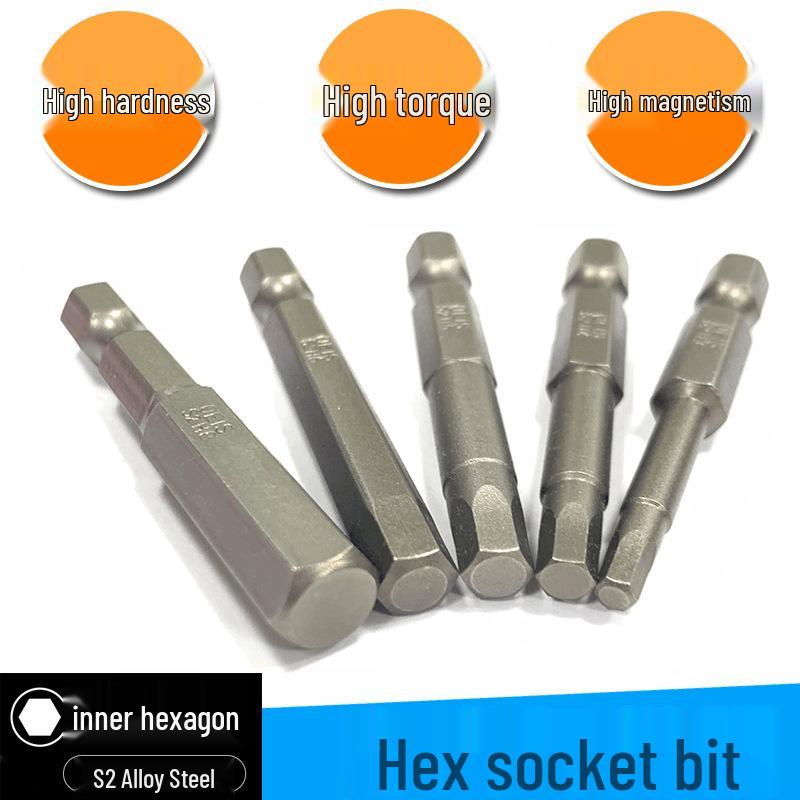 S2 Alloy Steel Extended Hex Socket Bit for Electric & Pneumatic Screwdrivers, High Hardness Square Head.