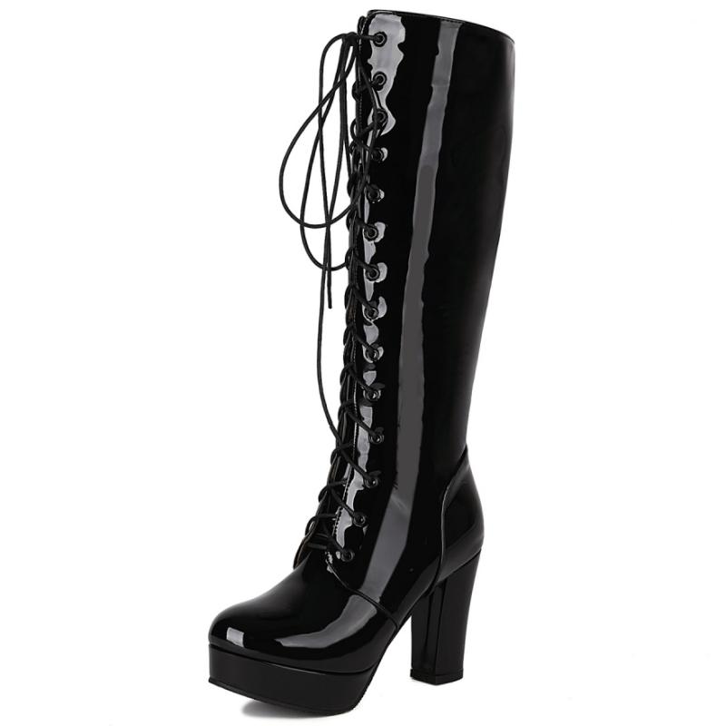 Røde Høye Støvletter til Knehøyde Dame Plattform Sexy Luksus Gull Sølv Blå Hæler Dame Vinter Høye Støvletter Festsko Damer Stor Størrelse 46