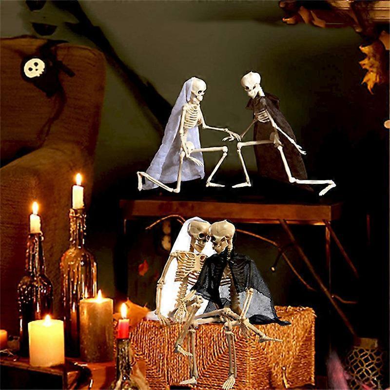2 Skeleton Full Life Size Poseable Human Halloween Party Prop Haunted House Decor