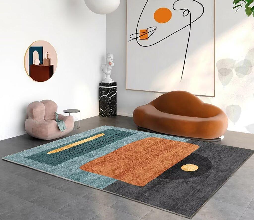 Light Luxury Geometric Rugs for Living Room Nordic Style Easy Clean Sofa Area Non-slip Floor Mat Bedroom Lounge Carpet Washable