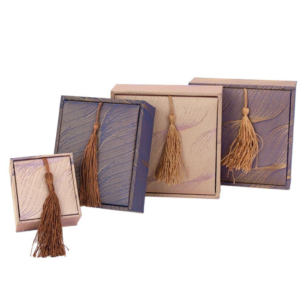 Linen Tassel Jewelry Box Chinese Style Ring Gift Box Vintage Jewelry Packaging Box  Wedding