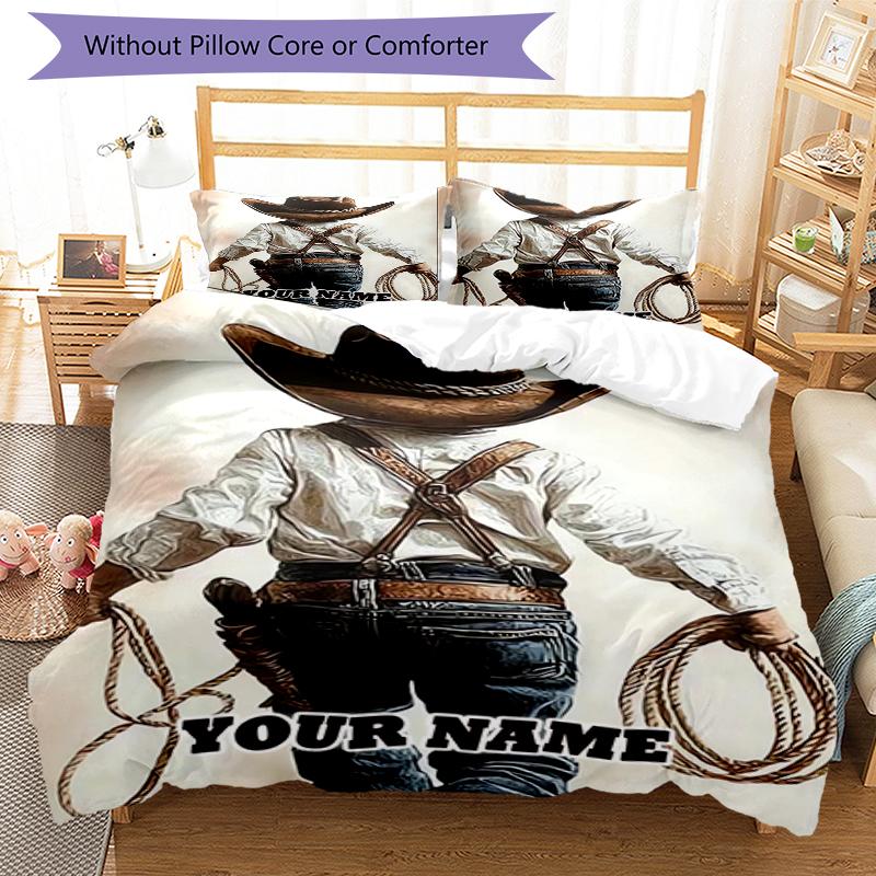 3PC Custom Name Cowboy Dreams Bedding Set Duvet Cover Closure Includes 1 Duvet Cover & 2 Pillowcases for Bedroom