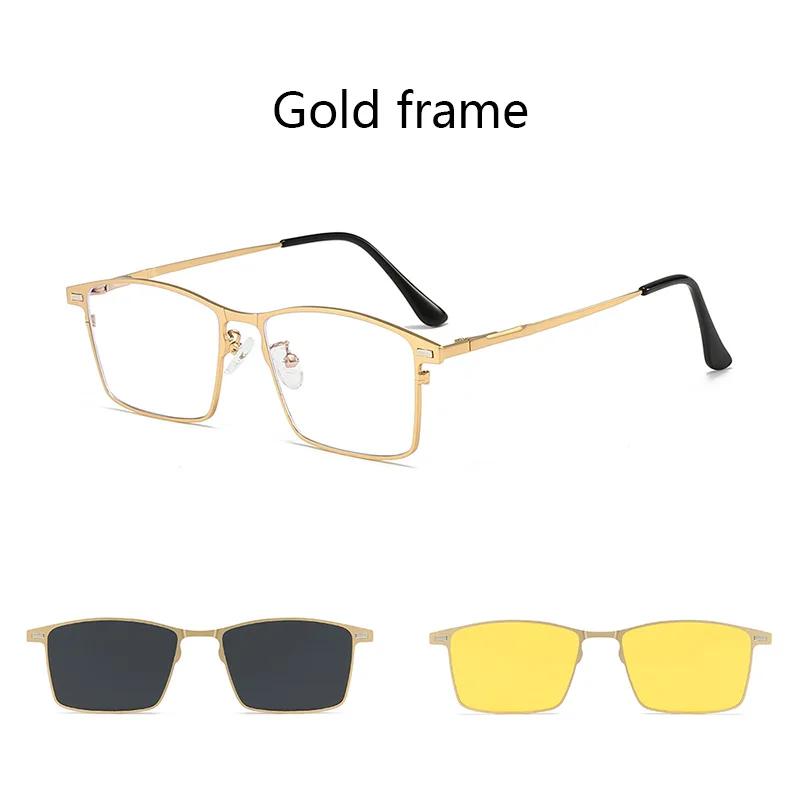 3 In 1 Rectangle Frame Polarized Magnetic Clip On Sunglasses Men Metal Optical Prescription Magnet Clip On Sun Glasses