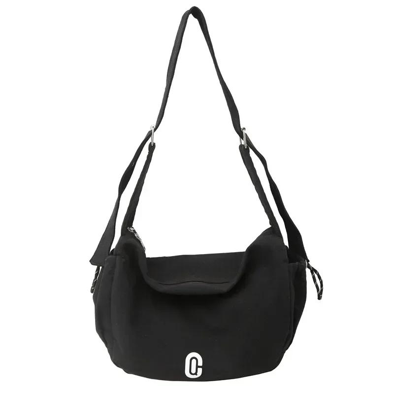 New Solid Color Canvas Zipper Crossbody Bag Versatile Large Capacity Commuter Bag Hot Sale Casual Shoulder Bag for Women