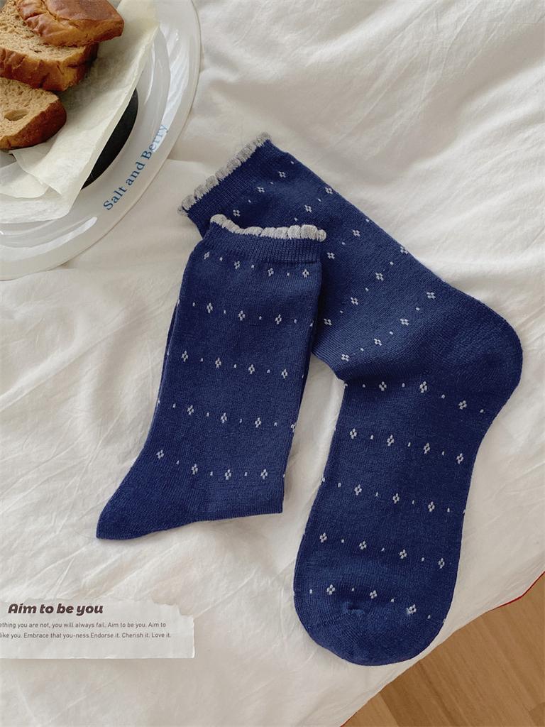 Cashmere Thermal Socks Trendy Diamond Floral Bubble Lace Pile Socks