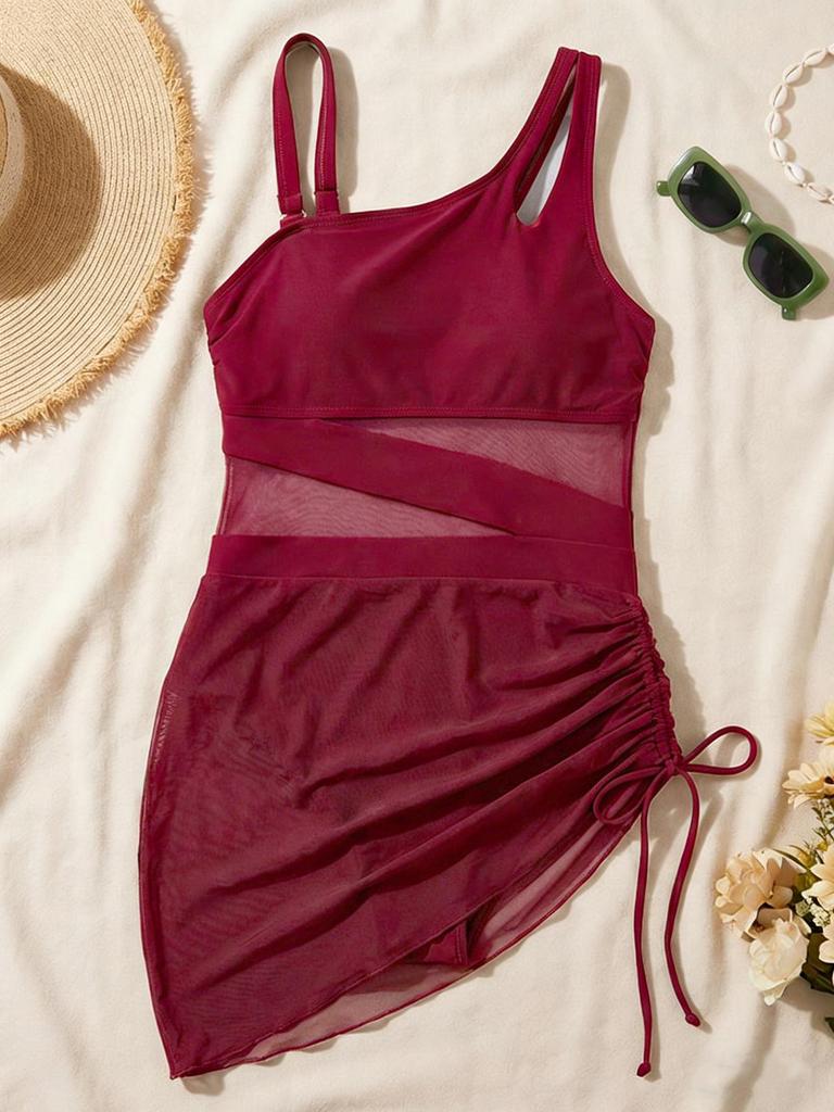 Women's Swimwear Solid Color Mesh Patchwork Bikini Beach Suit Bathing Suits