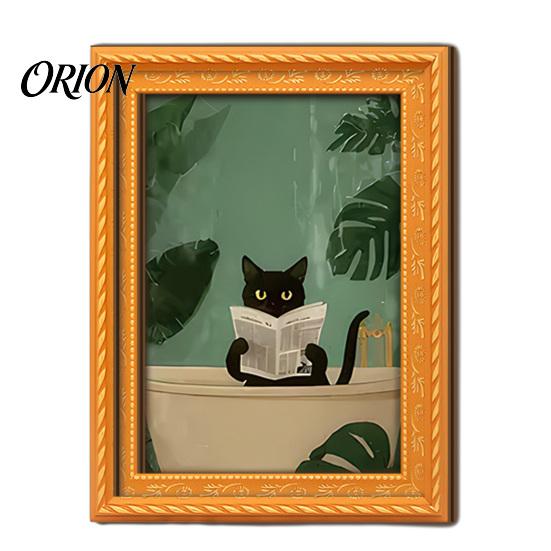 Retro Aesthetic Home Decor Accents Funny Wooden Fridge Magnets Frame, Cute Cat in Bathroom Magnetic Easy Swap Frames for Pictures Refrigerator Locker