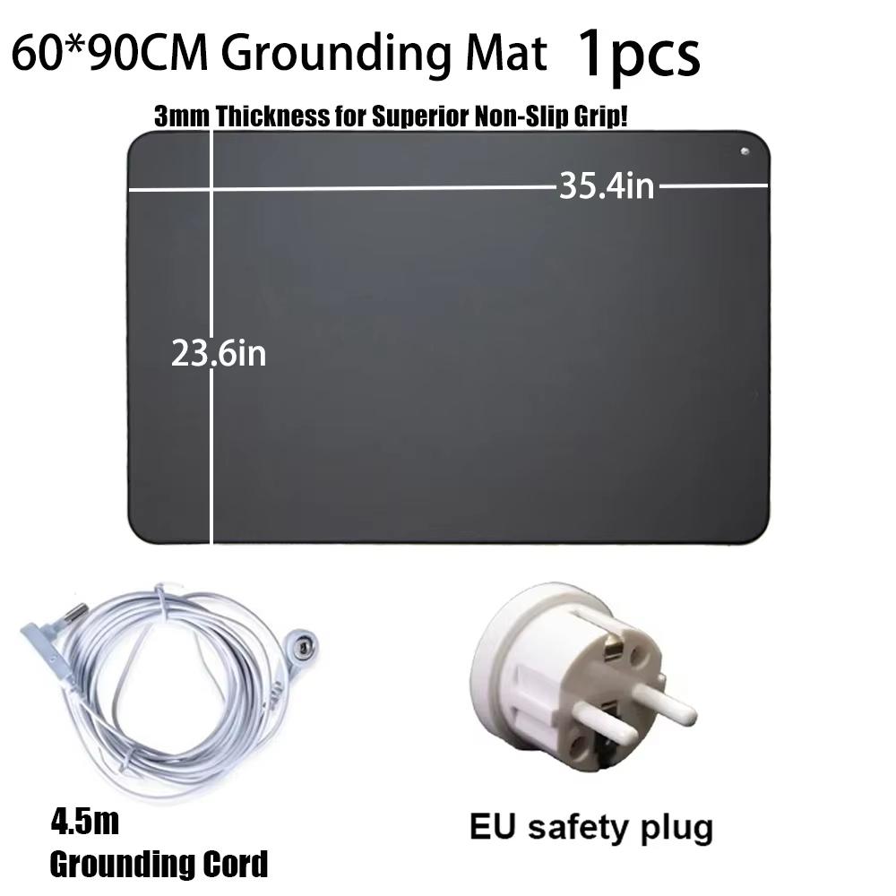 90x60cm Uzemňovací podložka 3mm Vodivá PU kůže Uzemňovací podložka s 4,5m kabelem Antistatická podložka na jógu a spánek Černá EU Plug gray