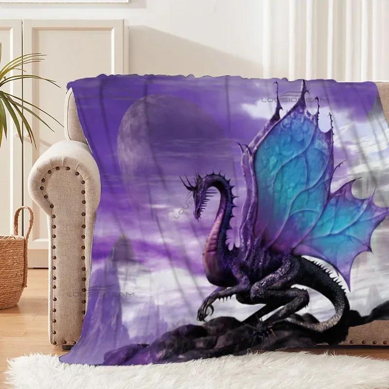 Cartoon Dragon Art Throw Blanket Super Soft Flannel Couch Cover Cozy Animal Pattern for Mattress Sheet