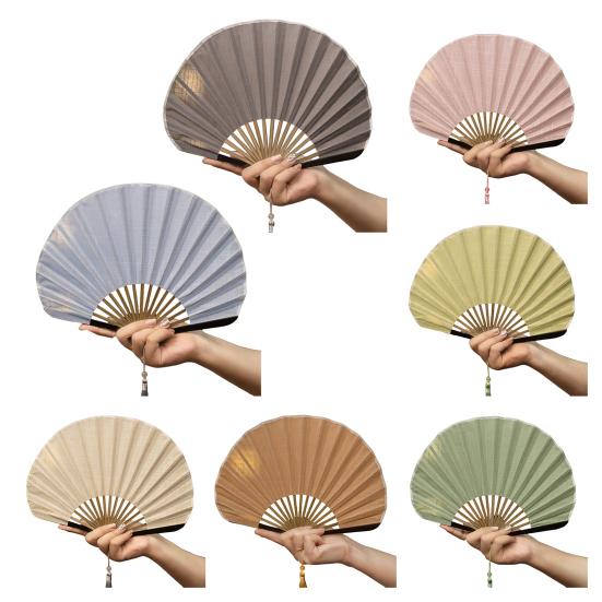 Vintage Baumwoll-Faltfächer Muschelform Bambusrippen Handfächer Tragbarer Sommer-Stofffächer Dekoration Partyzubehör