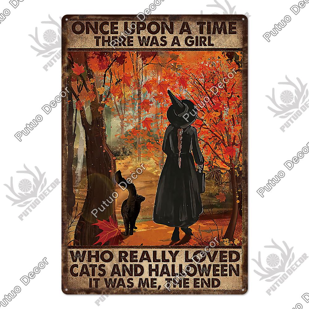 Putuo Decor Halloween Vintage Tin Signs Plaque Metal Plate Retro Poster Wall Art Decoration for Home Bar Living Room Door Yard