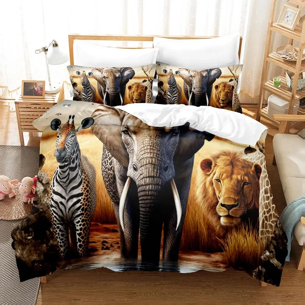 

Color Elephant Duvet Cover Set 3D Print Wild Animals Pattern King Queen Full Size Comforter Cover For Kids Boys Girl Bedding Set EU Twin 135x200cm