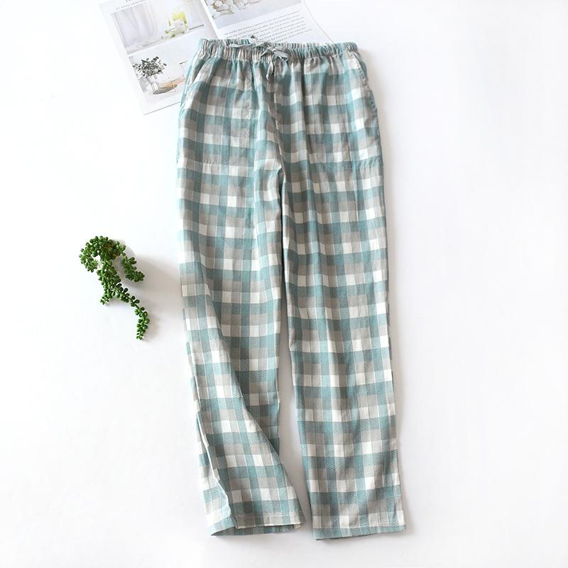 Couple plaid pajama pants, new spring, autumn and summer men's and women's gauze comfortable and fresh pajama pants, Japanese long home pants