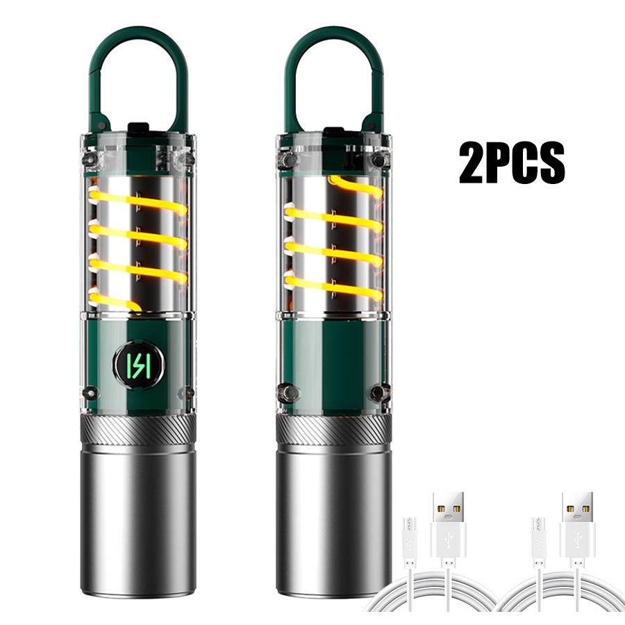 New Powerful LED Flashlight Tungsten Filament Side Lamp Built-in Battery Type-C Charging Torch Outdoor Portable Camping Lantern
