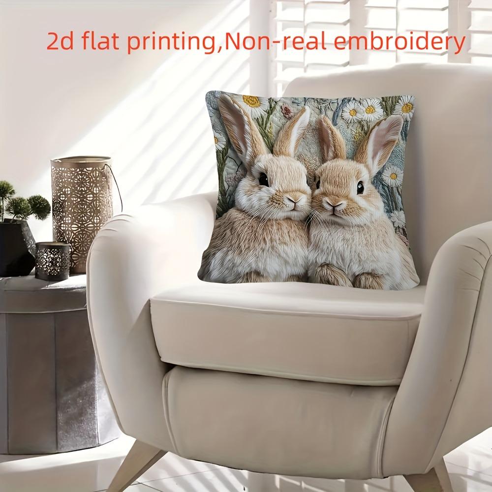 Pastel Bunny Pair Pillow Cover Double Sided 2D Print Cozy Stylish Pillow Cover Bedroom Living Room Sofa Charming Accessory Gift
