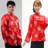 APEK Men's Red Long Sleeve Tang Suit Ethnic Outerwear for Spring, Autumn, Winter