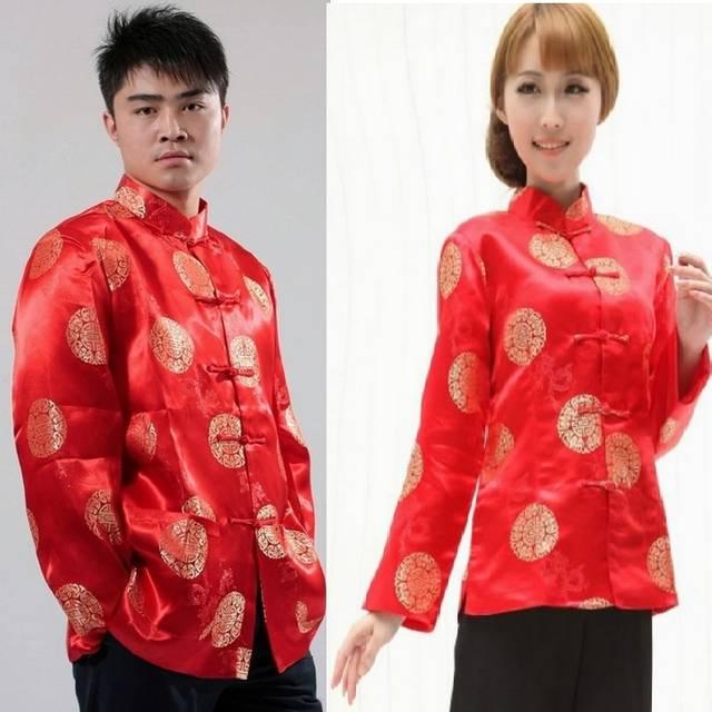 APEK Men's Red Long Sleeve Tang Suit Ethnic Outerwear for Spring, Autumn, Winter