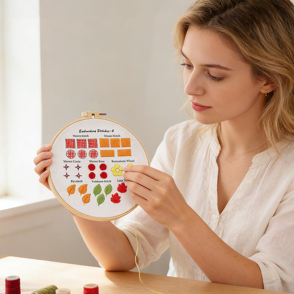 DIY 3D Embroidery Craft For Beginners, Fabric Embroidery Material Kit, 20cm Embroidery Hoop ,Not A Finished 30cm Fabric,, Four,Piece Set