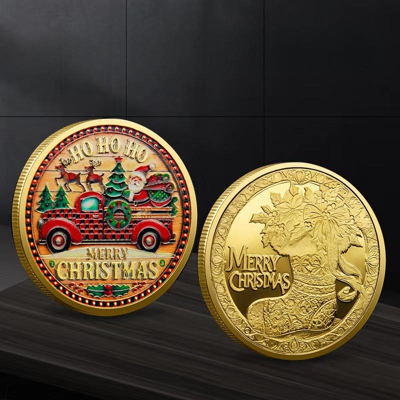 

Памятные монеты Санта-Клауса, Цветные рельефные памятные значки Рождественские подарки Цветные золотые и серебряные монеты, Рождественские подарки 40 * 3 30g