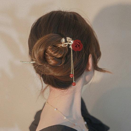 Perlen Quaste Bogen Design Rutschfest Haarnadel Damen Niedlich Rose Blume Dekor Haar Gabel Kostüm Zubehör