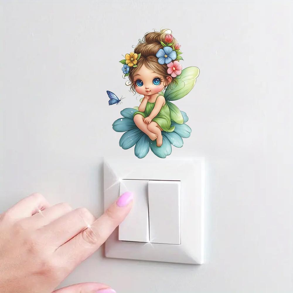 Cartoon Niedlicher Elf Blume Schmetterling Kinderzimmer Wandschalter Dekorative Aufkleber