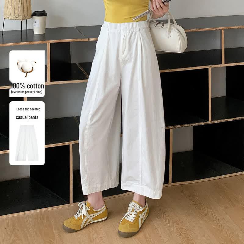 Women s Retro High-Waisted Loose Pure Cotton Casual Pants XL