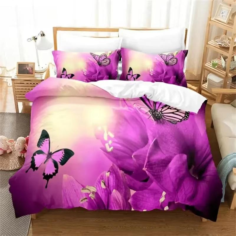 Colorful Butterfly Down Comforter Set Bedding Set 3-piece Duvet Cover Set