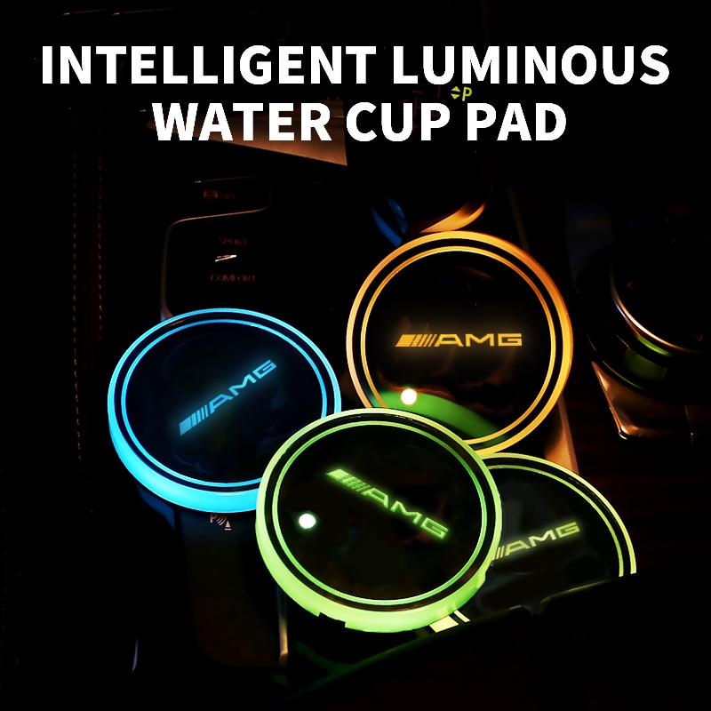 2PC LED Illuminated Car Water Cup Coaster Auto Interior Atmosphere Light Coaster for Mercedes Benz C260 W204 W205 W211 W212 W190