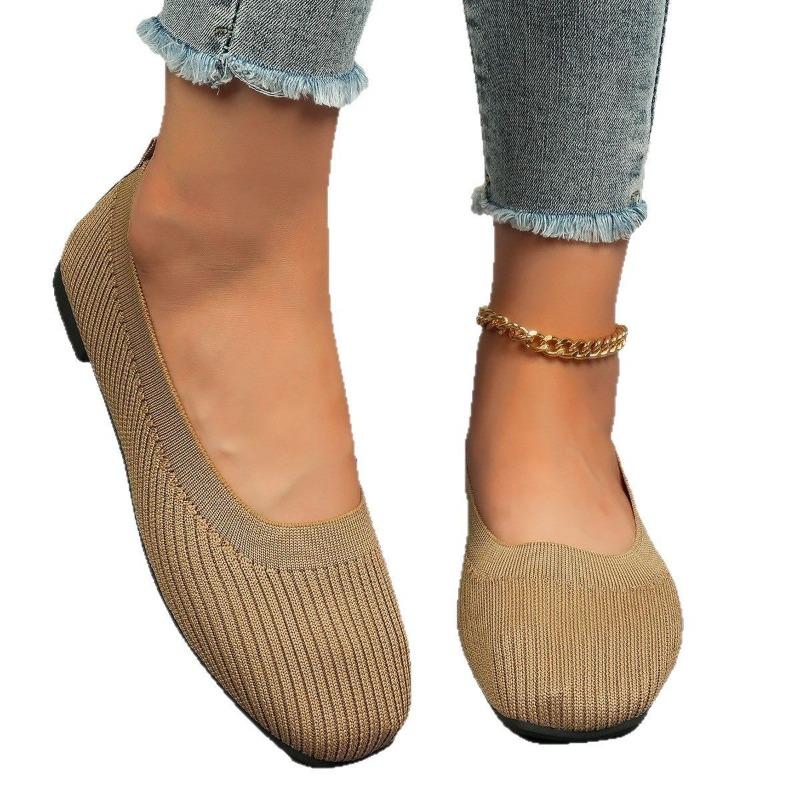 Large Size Square Head Flat Bottom Lazy Single Shoes Women's Flying Weaving Breathable Casual Versatile Doudou Shoes Women