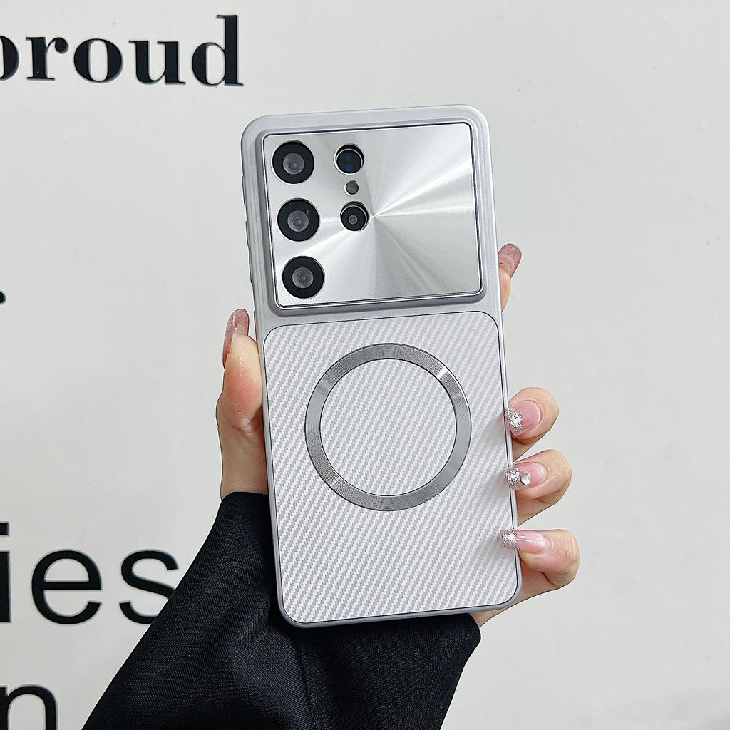 Carbon Fiber Pattern For  Lens Protect Case for Samsung S26 S2 S24 S23 Ultra Hard Magnetic Wireless Charge Cover
