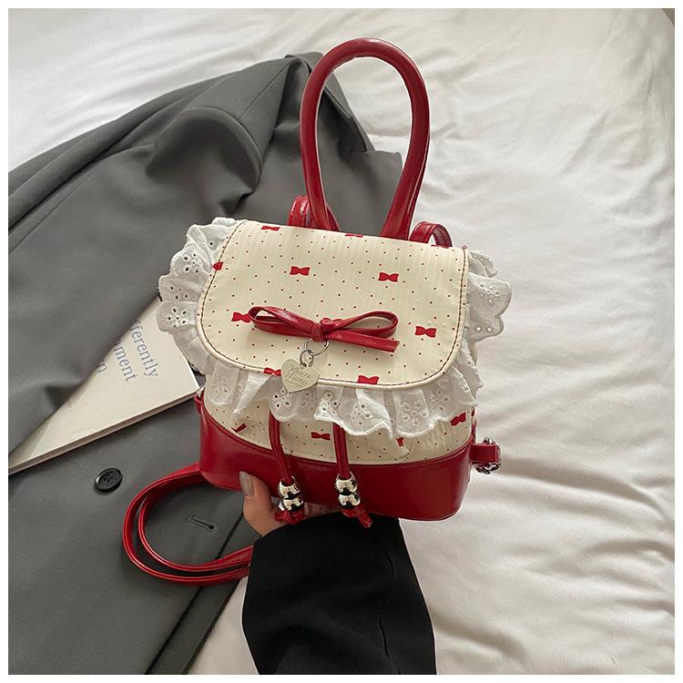 Korean version of fashionable girl style portable small bag 2025 new lace lace high value casual backpack