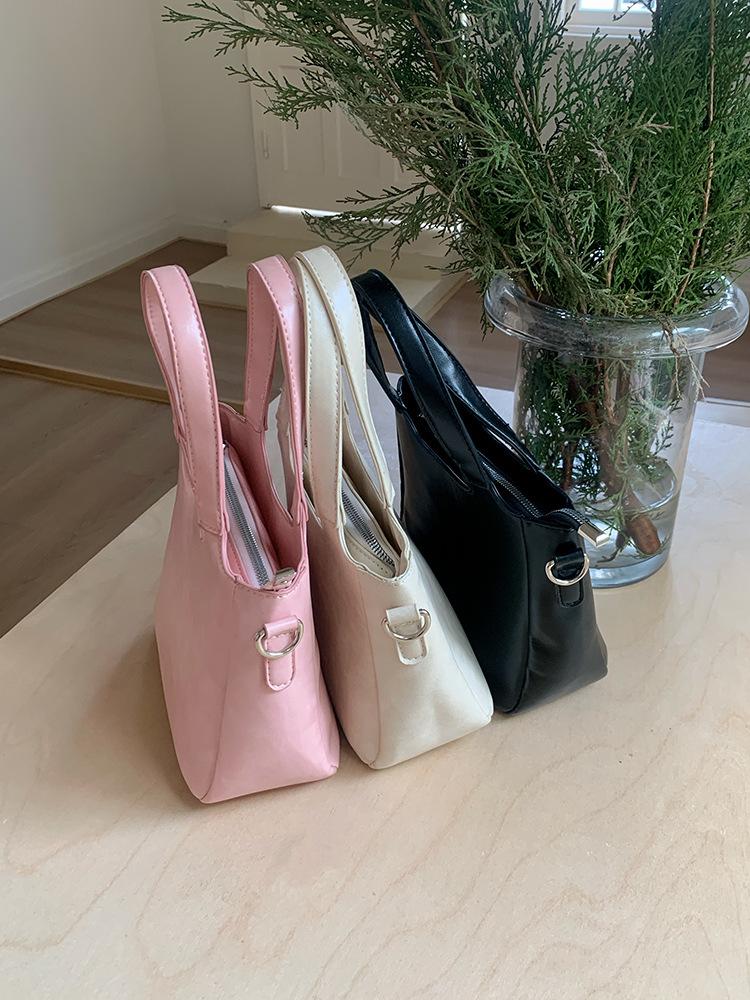 Summer fresh and simple bucket bag for women 2025 new solid color commuting shoulder bag, hand-held vegetable basket crossbody b