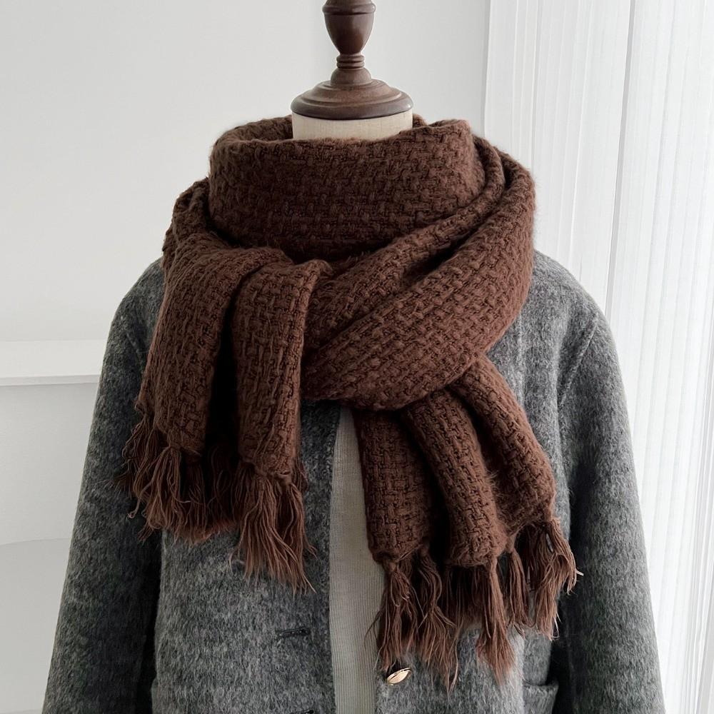 Solid Color Winter Cashmere Scarf Waffle Pashmina Shawl Wrap New Wool Scarves Gifts