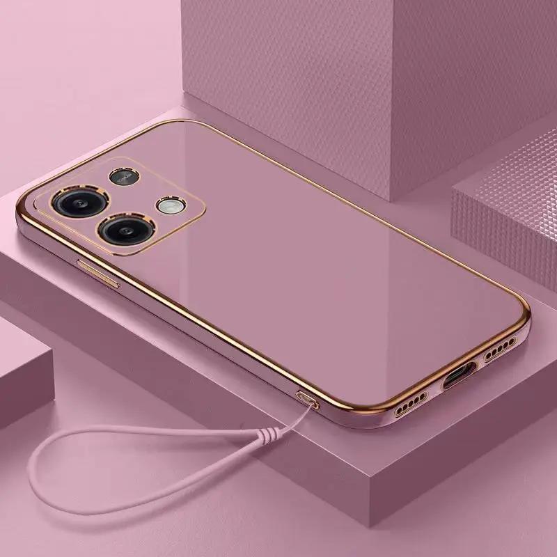 Luxus Quadratische Beschichtung Handyhülle Für Redmi Note 13 4G 5G Redmi Note 13 PRO 5G 4G Note 13 Pro Plus mit Band Stoßfeste Hülle