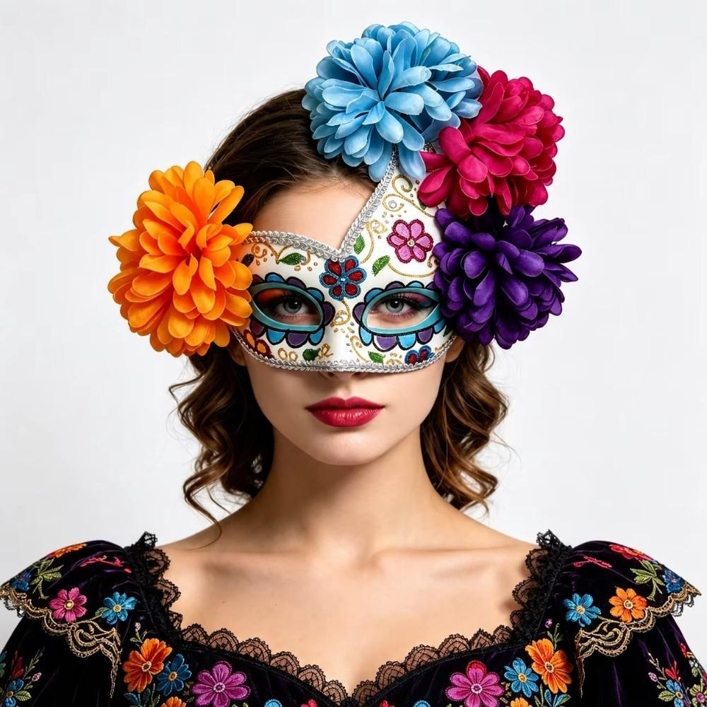 Sugar Skull Mexican Masquerade Eyemask Costume Decor Flower Half Face Mask Mexican Day of The Dead