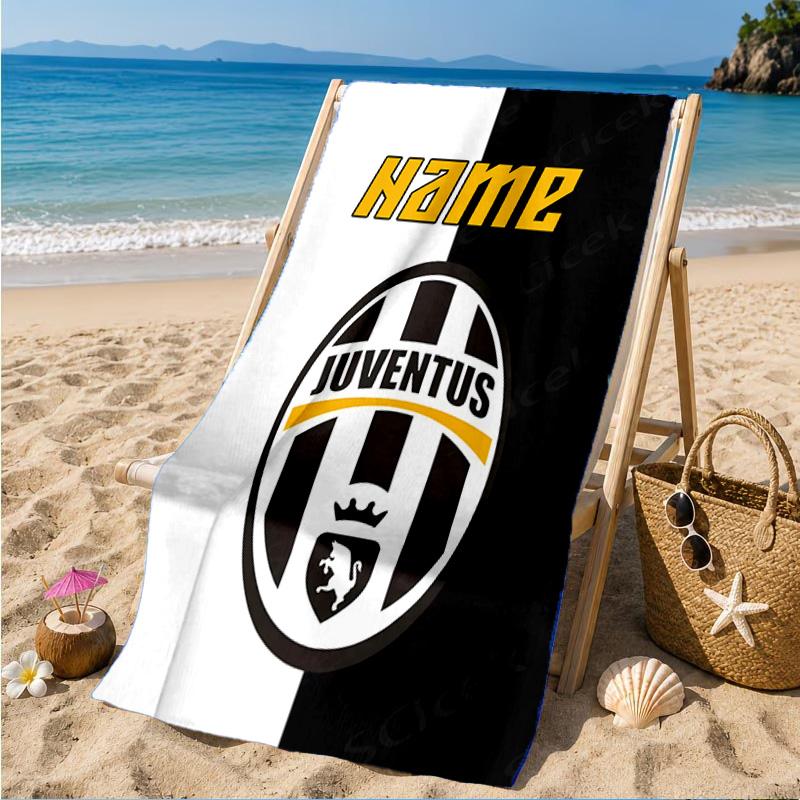 Custom Name Beach Towel Juventus FC Crest Design Microfiber Beach Towel, Lightweight for Summer Travel, Swimming Pool Fan Birthday Gift