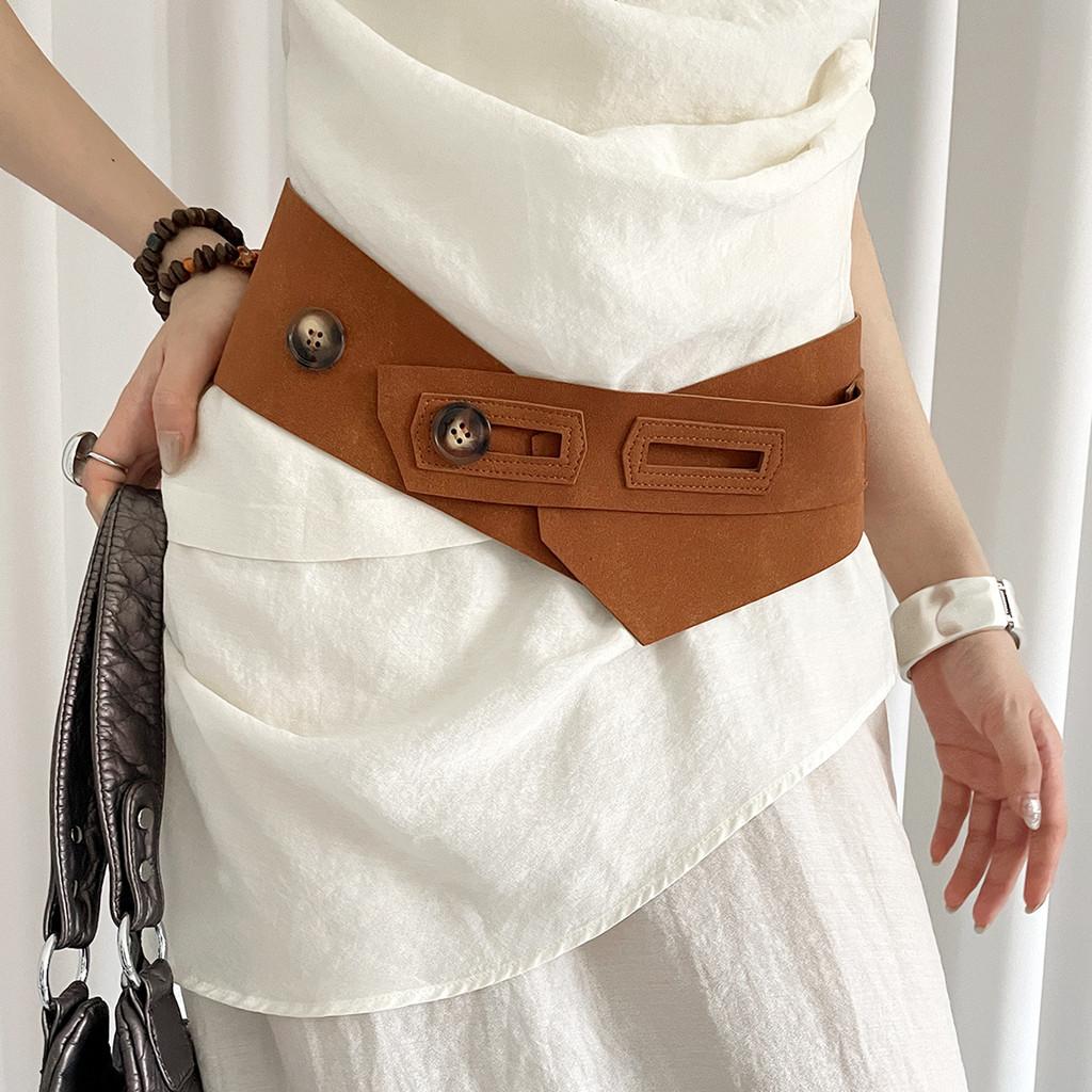 

Western Style Wide Pu Leather Belt For Women With Metal Buckle For Casual Dresses коричневый