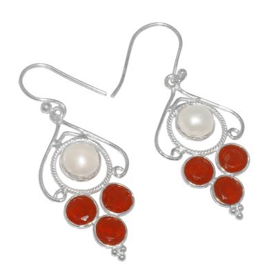 Karneol, Perlen-Edelstein-Ohrringe, massives 925er Sterlingsilber, handgefertigte Ohrringe, Schmuck, Geschenk für Frauen und Mädchen, E-2065