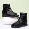 Women's Big Size Mesh Flat sole Ankle Boots Summer New Soft Sole Breathable Fashionable High Top Zippers Peep Toe Cool Boots