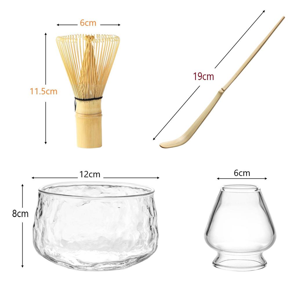 Glass Katakuchi Tea Bowl Matcha Tea Ceremony Tea Transparent Chasen Chasen and Chashaku Tea 750ml Set, Utensils, Bowl, Holder, (100-piece),