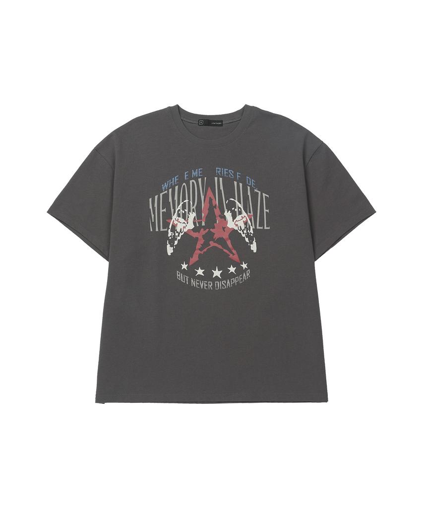 Ledeoli Emblem Star Oversized Short Sleeve T-Shirt [Charcoal]