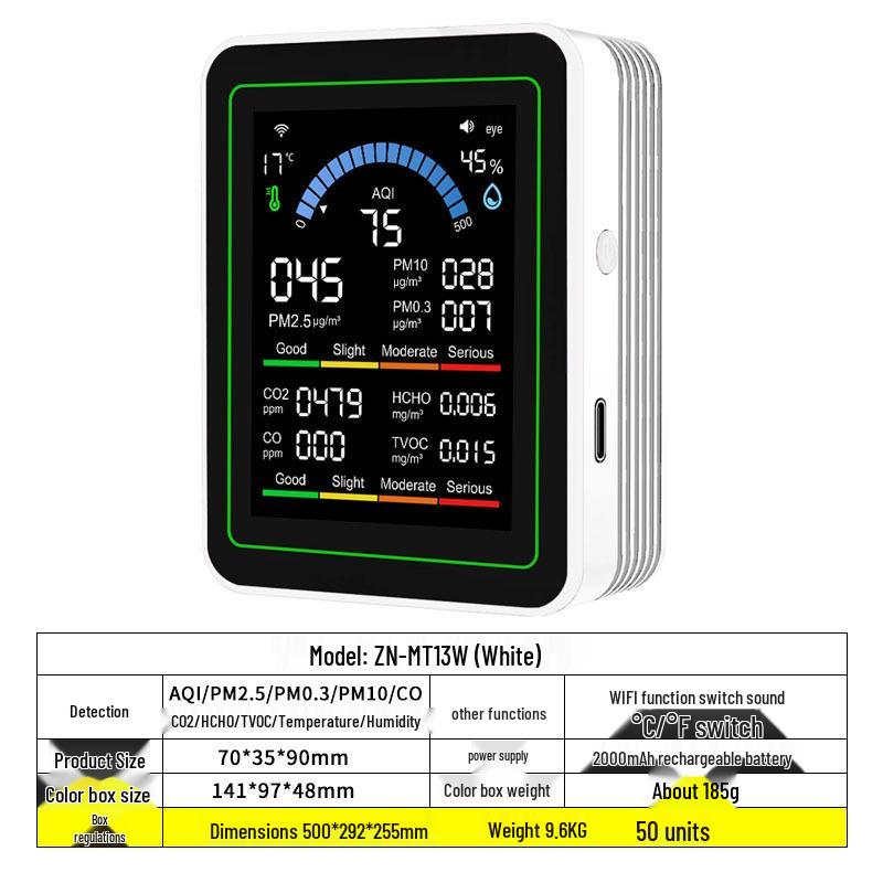 

Graffiti WIFI 10-in-1 Air Quality Monitor: Formaldehyde, PM2.5, PM10, CO2, TVOC, Temperature, Humidity