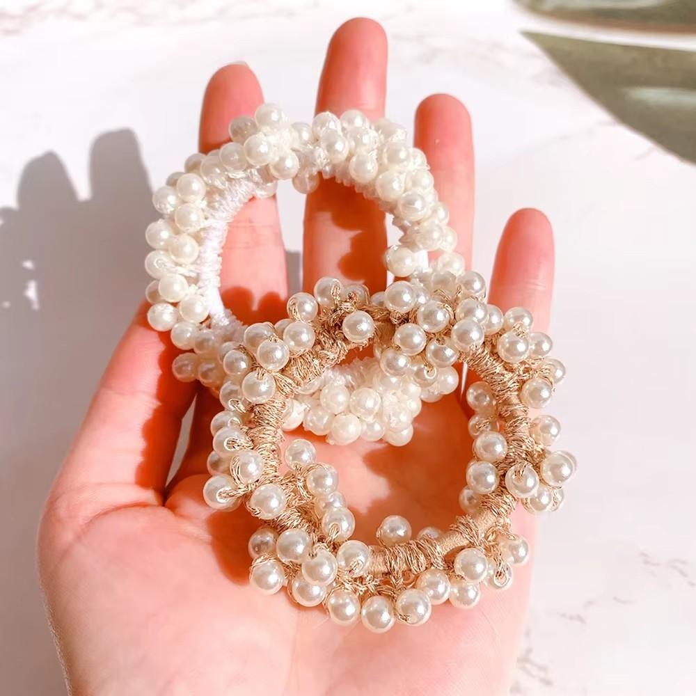 Elegant Lady Rubber Band Rope Pearl Hair Ring Girls Beaded Scrunchies Rubber Bands Ponytail Hair Accessories Elastic Headband
