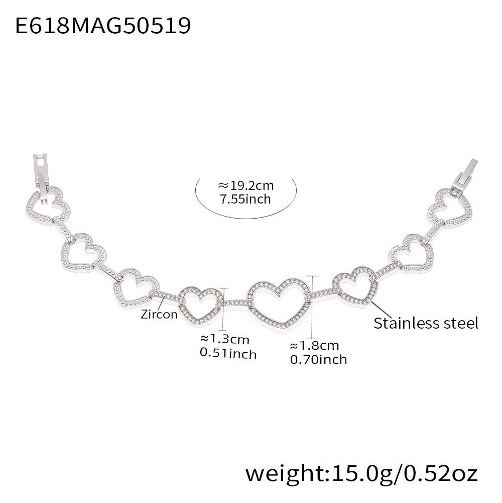 Qiong Yao 5A Zircon Diamond Heart Patchwork Stainless Steel Bracelet – French Court Style Elegant Jewelry
