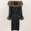 OFTBUY Autumn Winter Women Coat Real Natural Fox Fur Collar Hooded Double-faced Woolen Blends Jacket Thick Warm Casual Overwears