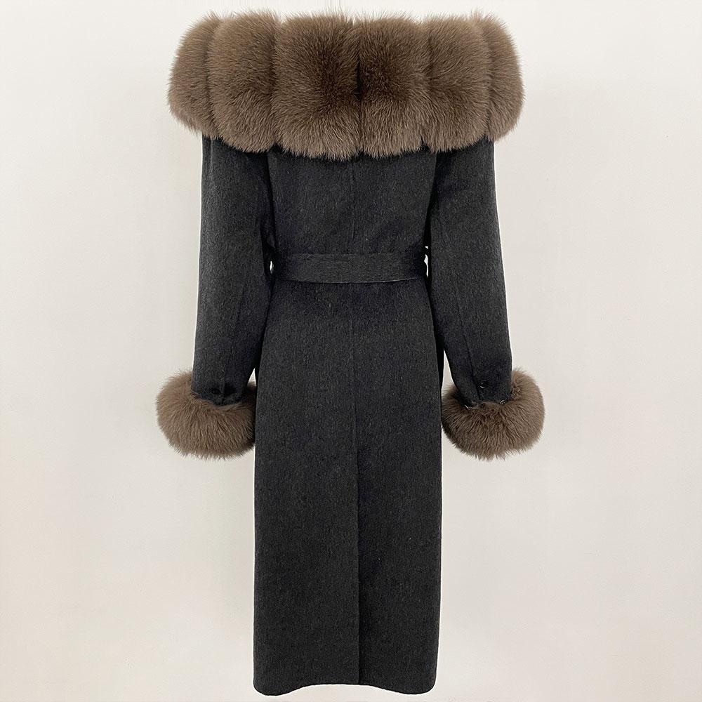 OFTBUY Autumn Winter Women Coat Real Natural Fox Fur Collar Hooded Double-faced Woolen Blends Jacket Thick Warm Casual Overwears