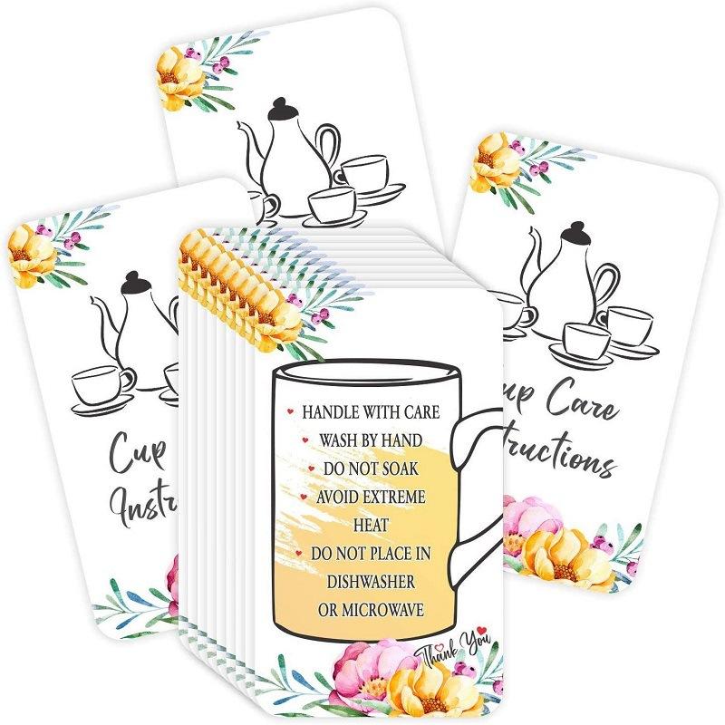 

50 шт. Карточка с инструкциями по уходу за чашкой, Карточки для кружек, Чашки для руководства по очистке, Бирки, Принадлежности для малого бизнеса